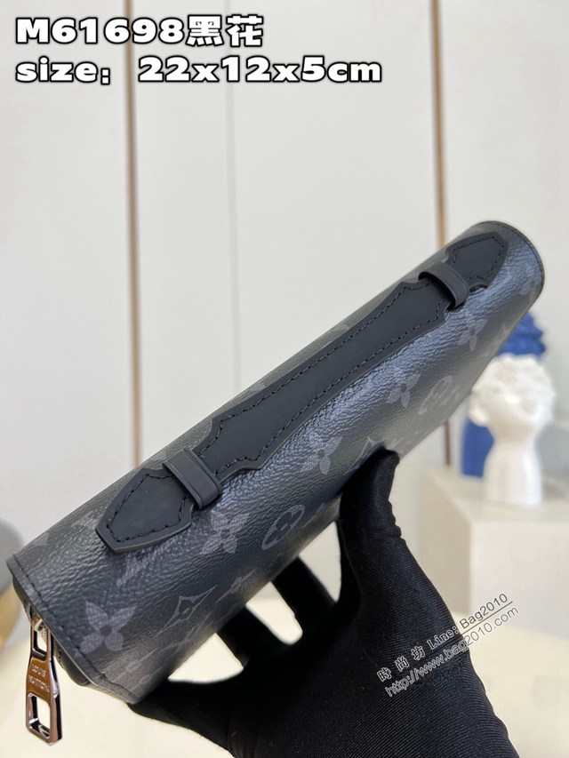 LV專櫃2023新款Zippy大號錢夾 M61698黑花 路易威登黑色花男士拉鏈差長錢包 dn1387